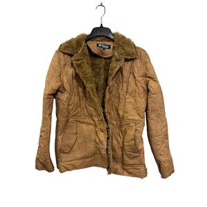 Vintage B.B Jeans Faux Suede Fur Lined Womens Jacket Size Medium Tan